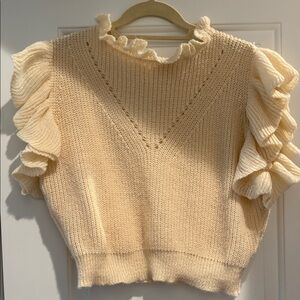 Chic Cream Ruffled Women's Turtleneck Sweater